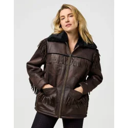 Wrangler - Relaxed Fringe Wrange Jakke - Brown Leather