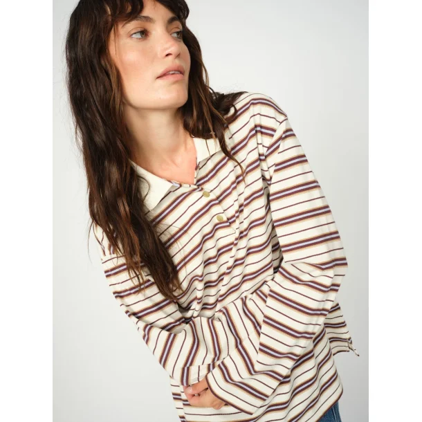 Mos Mosh - Rossett LS Stripe Polo Tee - Brunnera Blue