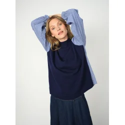 Mos Mosh - Juella LS Stripes Combi Strik - Maritime Blue