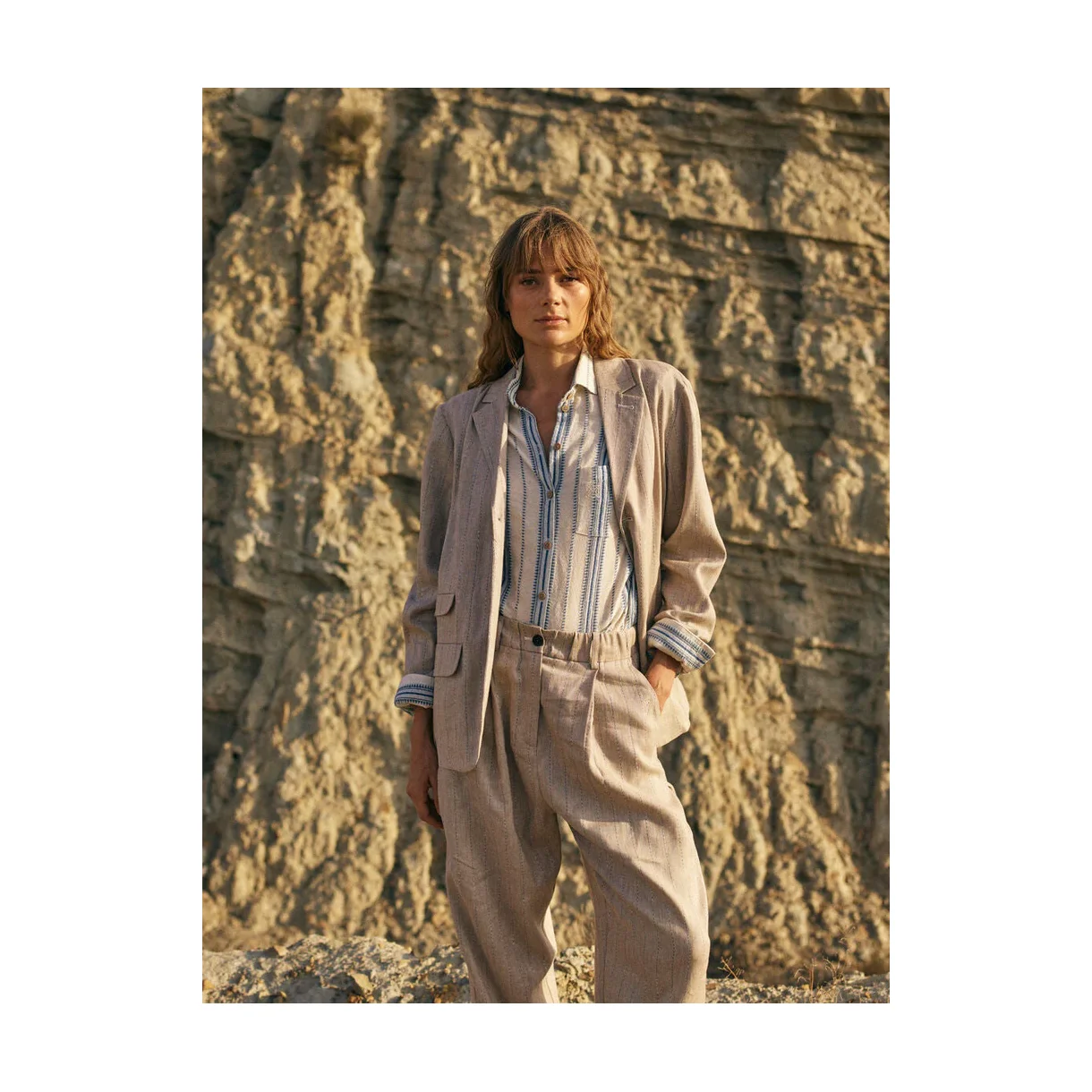 Heyanno - Humble Herringbone Blazer - Iced Coffee