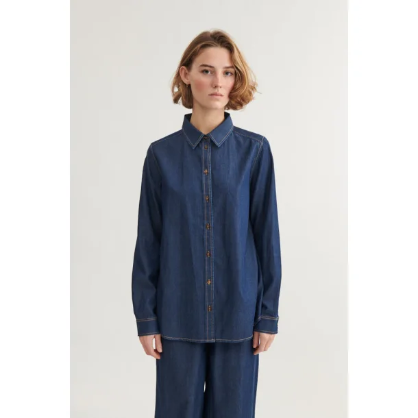 Basic Apparel - Bine LS Skjorte - Mid Blue