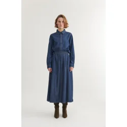 Basic Apparel - Bine Lang Nederdel - Mid Blue