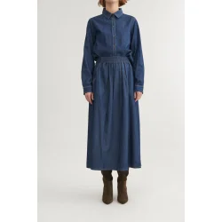 Basic Apparel - Bine Lang Nederdel - Mid Blue