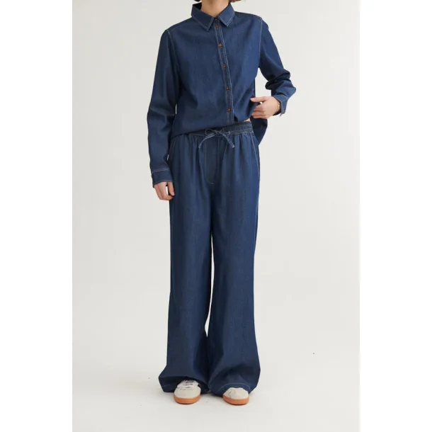 Basic Apparel - Bine Wide Bukser - Mid Blue