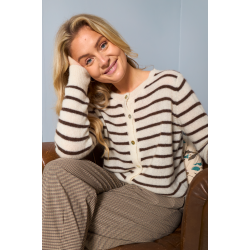 Black Colour - Dell Striped Strik Cardigan - Off White