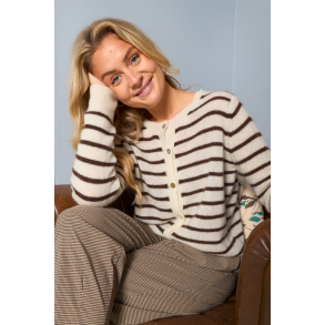 Black Colour - Dell Striped Strik Cardigan - Off White