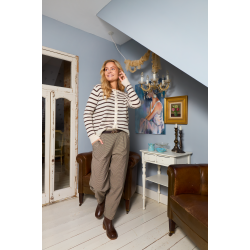 Black Colour - Dell Striped Strik Cardigan - Off White