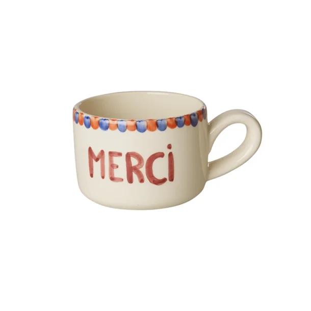 Rice - Keramik Cappuccino Kop - Hvid - Hand-painted MERCI