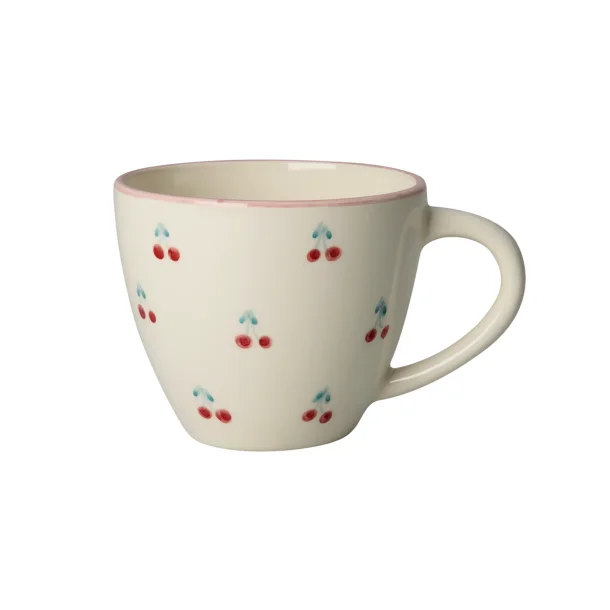 Rice - Keramik Jumbo Kop - Hvid - Hand-painted Cherries