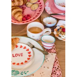 Rice - Keramik Cappuccino Kop - Off White - Hand-painted Cherries