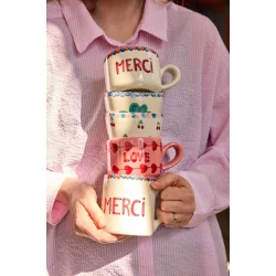 Rice - Keramik Cappuccino Kop - Hvid - Hand-painted MERCI