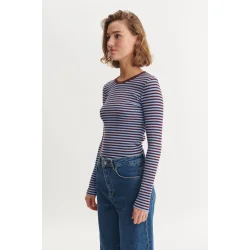 Basic Apparel - Ludmilla LS Tee - Bordeaux/Frozen Fjord