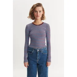 Basic Apparel - Ludmilla LS Tee - Bordeaux/Frozen Fjord