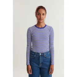 Basic Apparel - Ludmilla LS Tee - Sodalite Blue/Whisper White