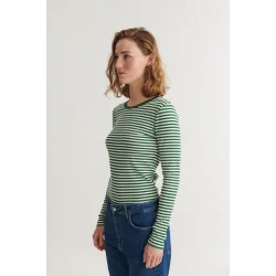 Basic Apparel - Ludmilla LS Tee - Abundant Green/Whisper White