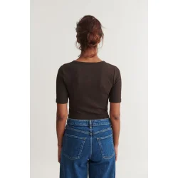 Basic Apparel - Ludmilla SS Granddad T-shirt - Chocolate torte