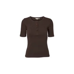 Basic Apparel - Ludmilla SS Granddad T-shirt - Chocolate torte