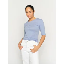 Mos Mosh - Mali O-neck 3/4 Sleeve Tee - Brunnera Blue