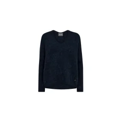 Mos Mosh - Thora V-neck Strik - Salute Navy