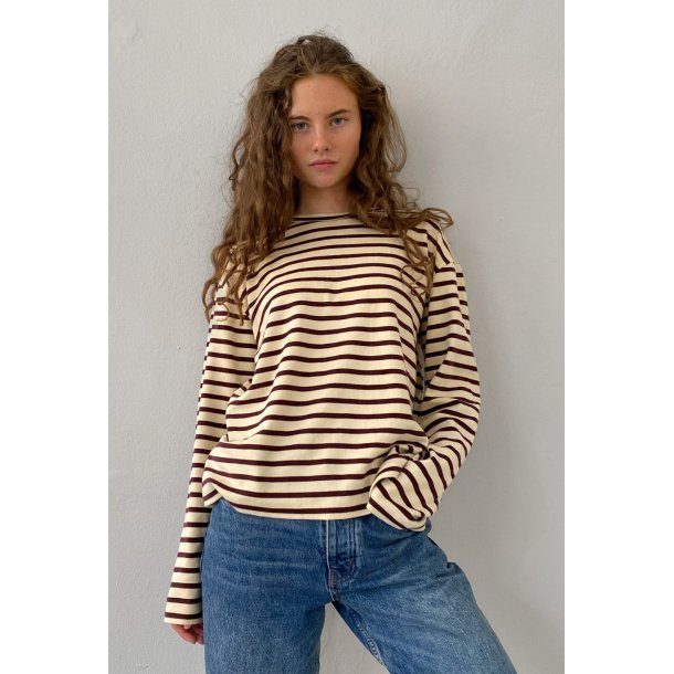 Boii - Nete Ls Tee - Off White/bordeaux Stripe