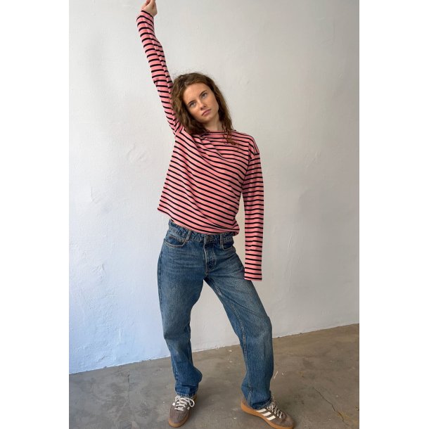 Boii - Nete Ls Tee - Pink/black Stripe