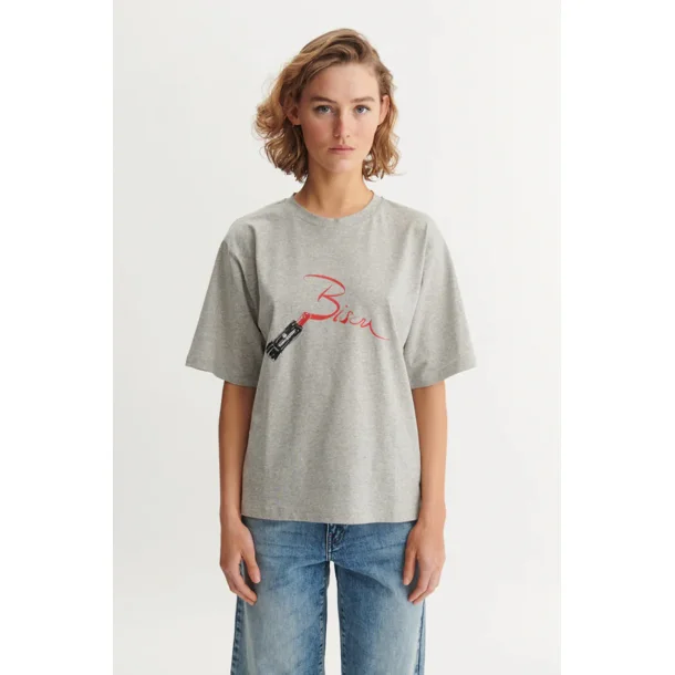 Basic Apparel - Raja T-shirt Bisou - Grey Melange/Lipstick