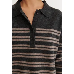 Basic Apparel - Selem Stripe Polo - Grey Mel/Portabella