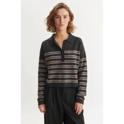 Basic Apparel - Selem Stripe Polo - Grey Mel/Portabella