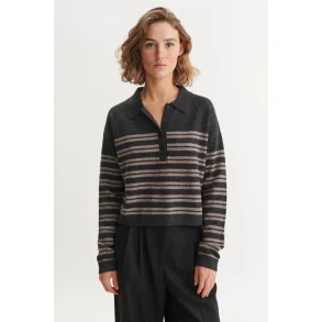 Basic Apparel - Selem Stripe Polo - Grey Mel/Portabella