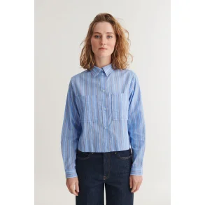 Basic Apparel - Siba Cropped Skjorte - Frozen Fjord/Bright White/Sky Captain