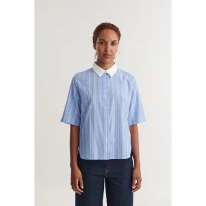 Basic Apparel - Siba SS Skjorte - Frozen Fjord/Bright White/Sky Captain