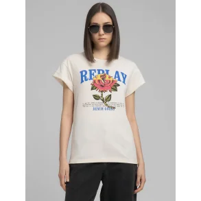 Replay - Jersey T-shirt - With Rose And Log Print - White