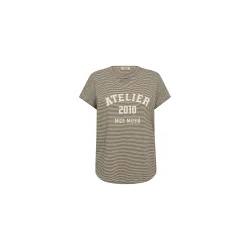 Mos Mosh - Camp O-SS Stribe T-shirt - Burnt Olive