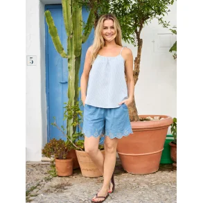 Black Colour - Catherine Strap top - Lt- Blue / Camel
