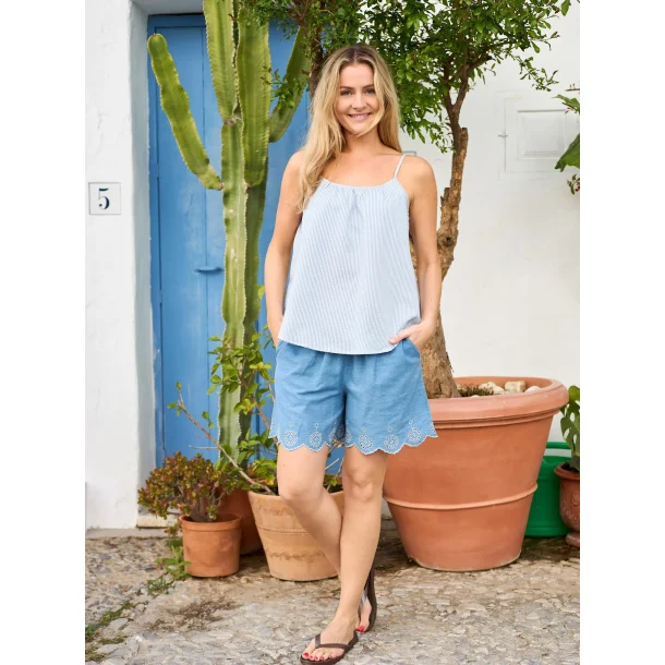 Black Colour - Catherine Strap top - Lt- Blue / Camel