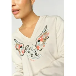 Mos Mosh - Cosette V-LS Spring Sweatshirt - Ecru