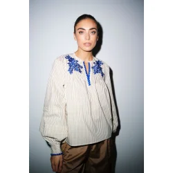 Gossia - Louisa bluse - Creme brown stripes