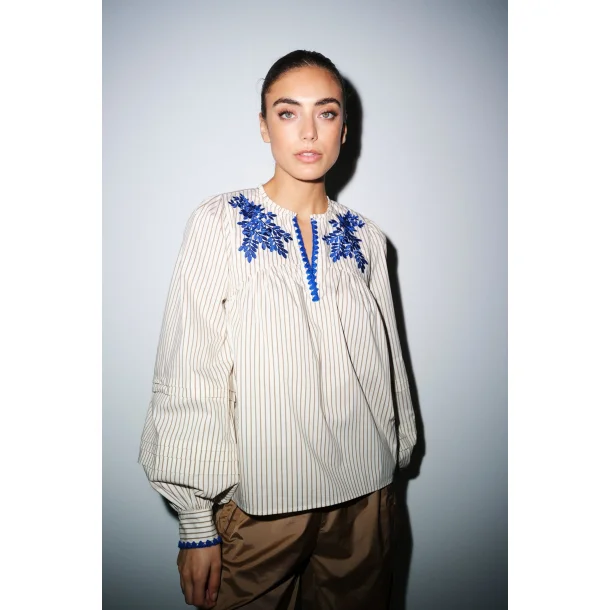 Gossia - Louisa bluse - Creme brown stripes
