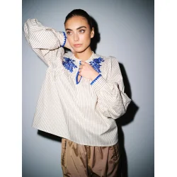 Gossia - Louisa bluse - Creme brown stripes