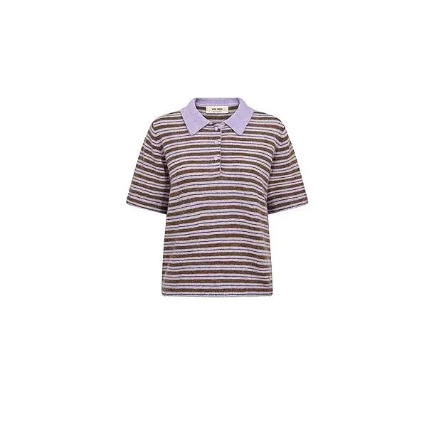 Mos Mosh - Milvi SS Stripe Polo Strik - Violet Tulip