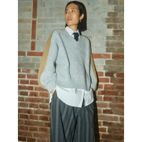 Mos Mosh - Beth Ottili V-neck Strik - Grey Melange