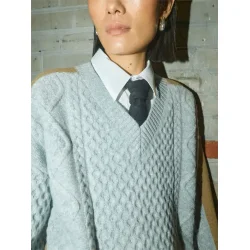 Mos Mosh - Beth Ottili V-neck Strik - Grey Melange