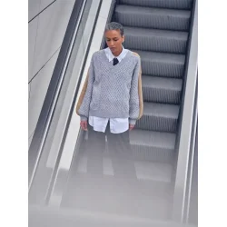 Mos Mosh - Beth Ottili V-neck Strik - Grey Melange