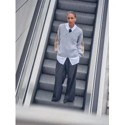 Mos Mosh - Beth Ottili V-neck Strik - Grey Melange