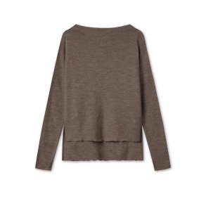 By Basics - Shirt L/S W/High Neck & Slits - Earth melange