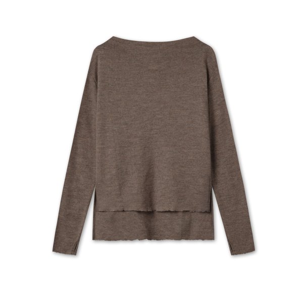 By Basics - Shirt L/S W/High Neck & Slits - Earth melange