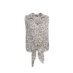 Black Colour - Melina Sleeveless Tie Shirt - Natural Leo