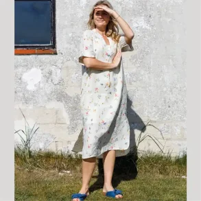 Black Colour - Melina Long Linen Kjole - Flower