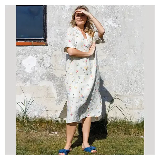 Black Colour - Melina Long Linen Kjole - Flower