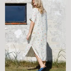 Black Colour - Melina Long Linen Kjole - Flower